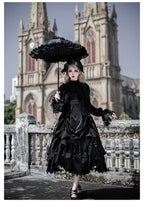Dawn Bell & Dusk Song - Gothic Lolita Velvet OP Dress, Back Zipper and Accessories - image 5