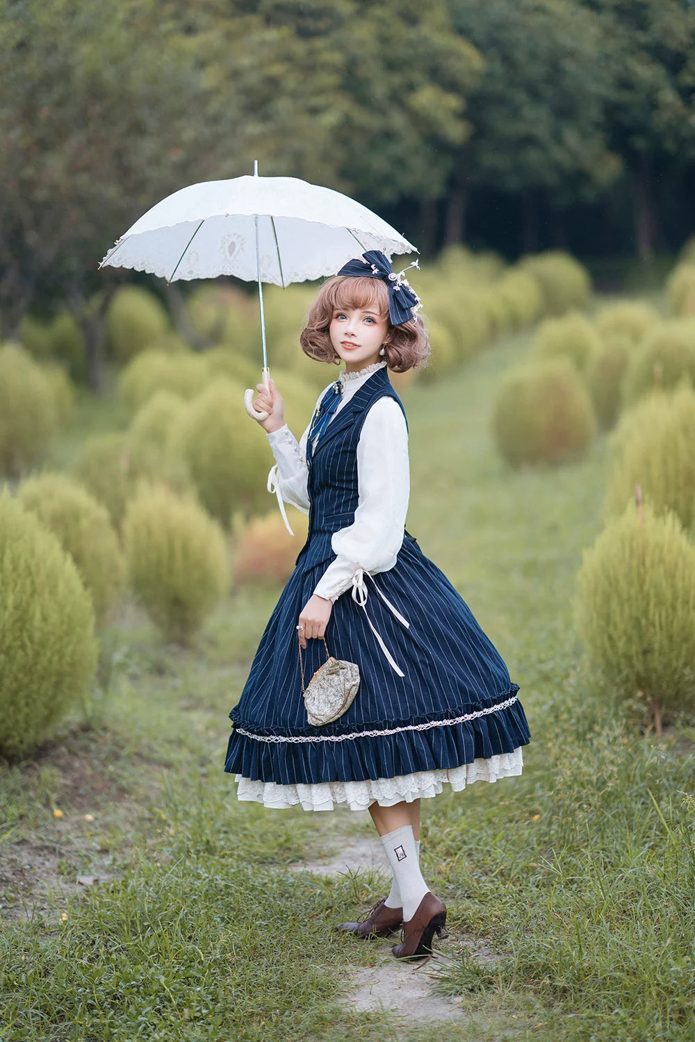 Rose Doll - Elegant Lolita Striped Fishbone Skirt - image 69