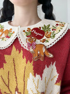 Chubby Fox in the Forest - Kawaii Lolita Accessories Knitted Fox Scarf Embroidered Faux Collar - image 12