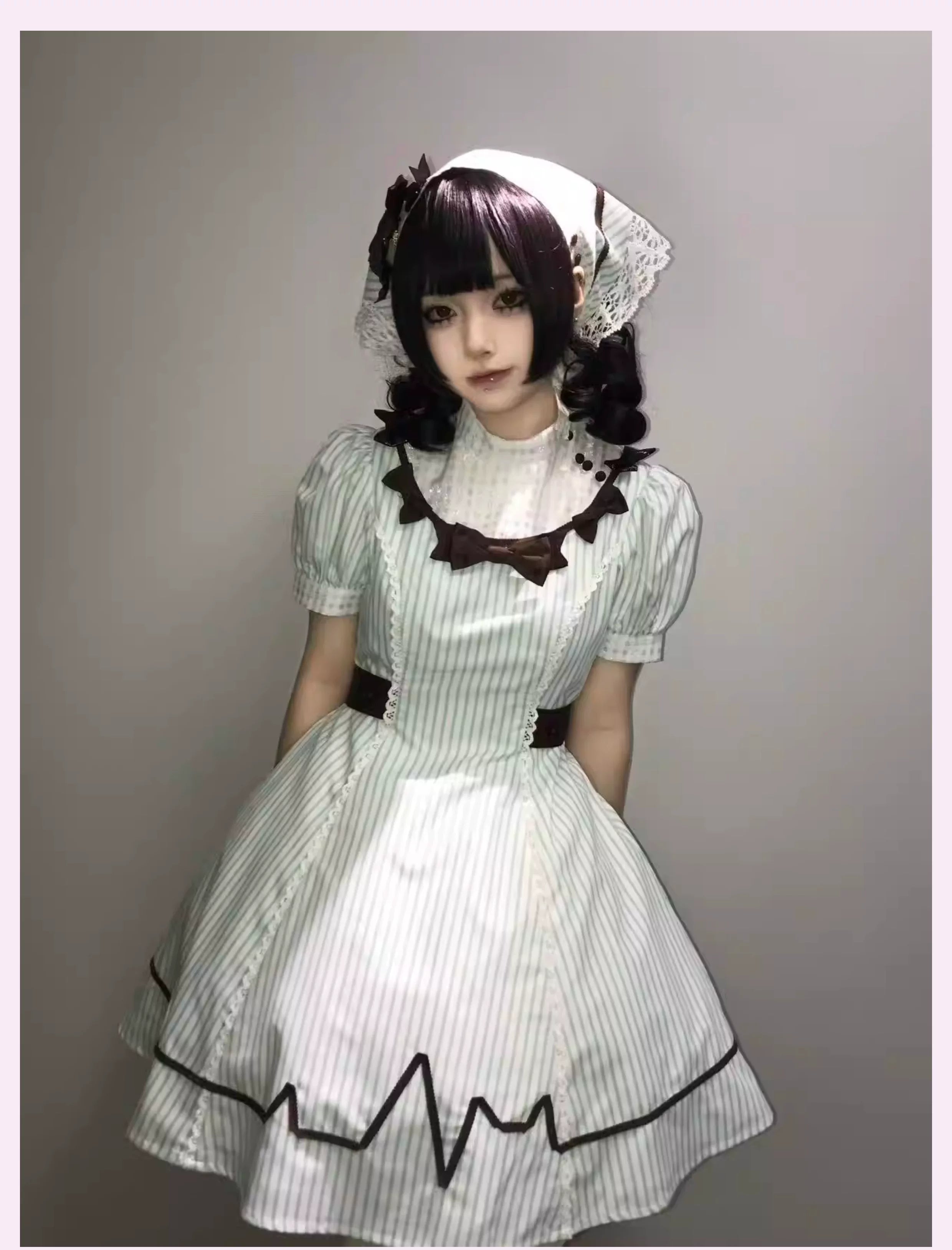 Mint Prescription - Old School Lolita Striped OP Dress, Electrocardiogram Trace and Accessories - image 12
