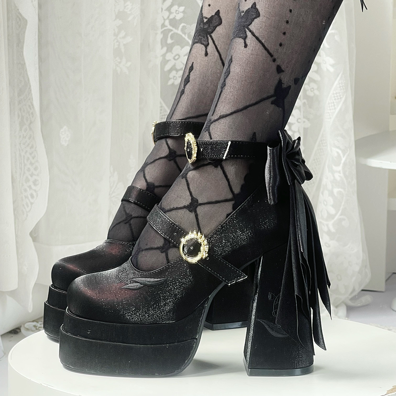 Floating Dream Lily - Elegant Lolita High Heel Shoes, Detachable Bow - image 35