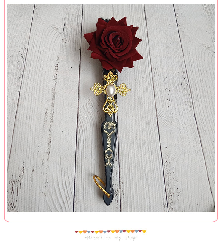 Gothic Lolita Lace Folding Fan with Rose and Sun Options - image 16