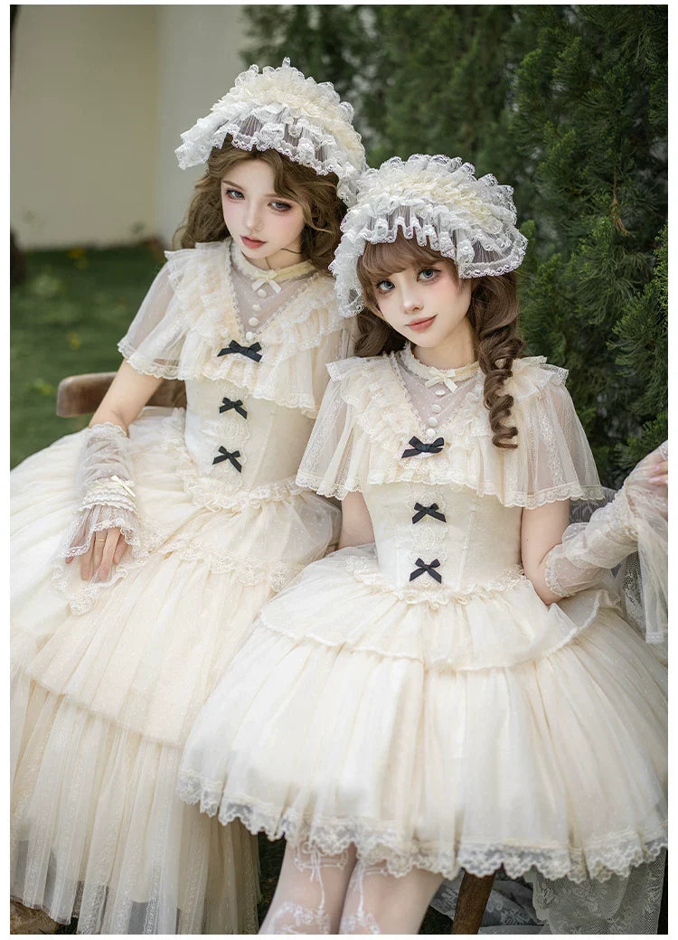 White Mist Promise - Classic Lolita Corset OP Set, Edwardian Collar & Tiered Hem - image 15