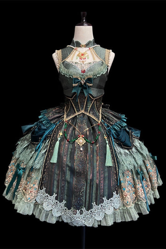 Candle Dragon Spirit - Fantasy Green Lolita JSK Set - image 16