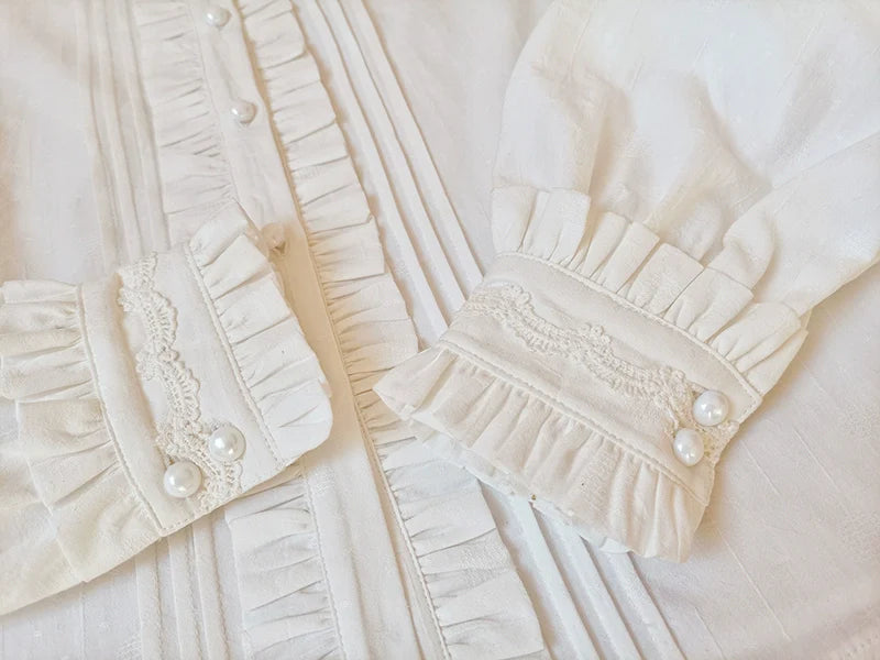 Winter Cotton Lolita Blouse White Long Sleeve Stand Collar Shirt - image 8