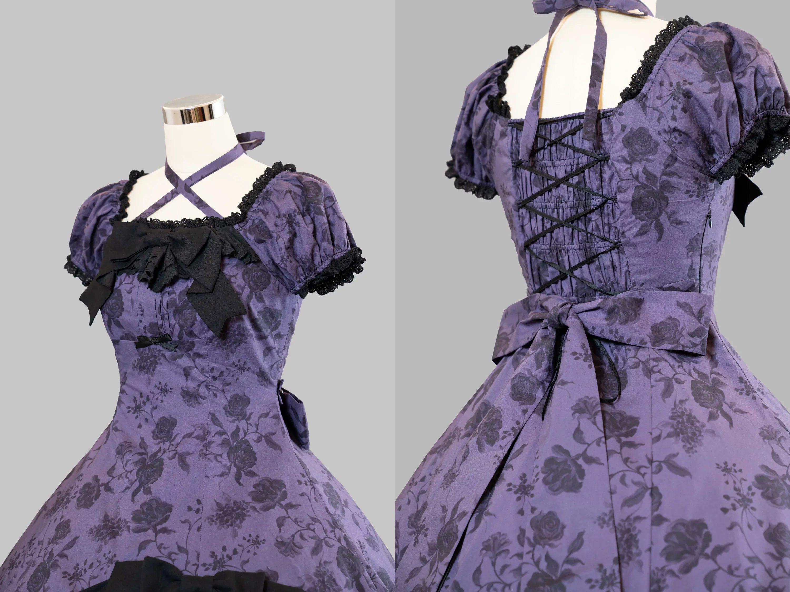 Bliss Bouquet - Cotton Old School Lolita Dress, Rose Print and Layered Hem and Accessories - image 21