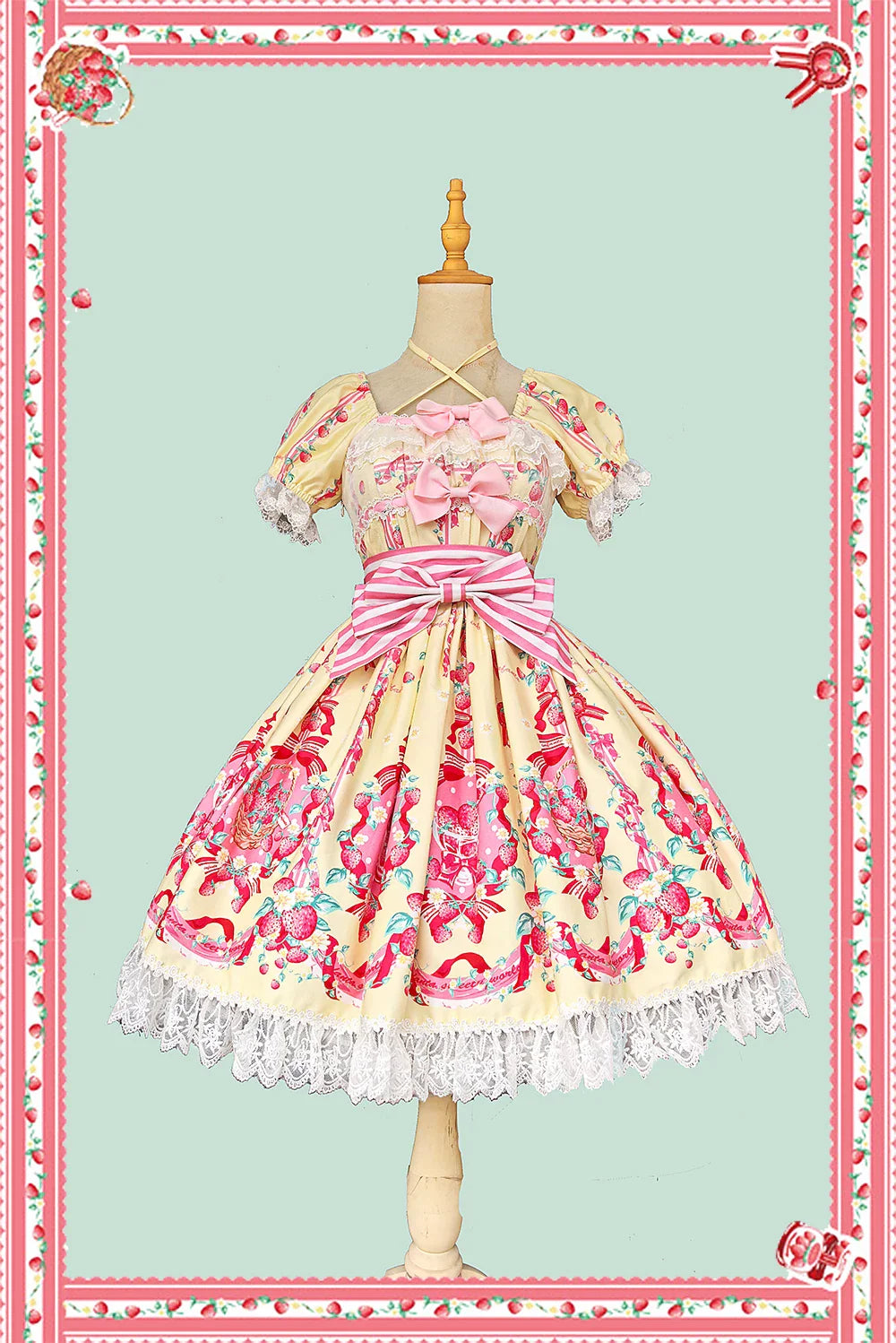 Strawberry Chef - Printed Old School Lolita OP and Accessories - image 9