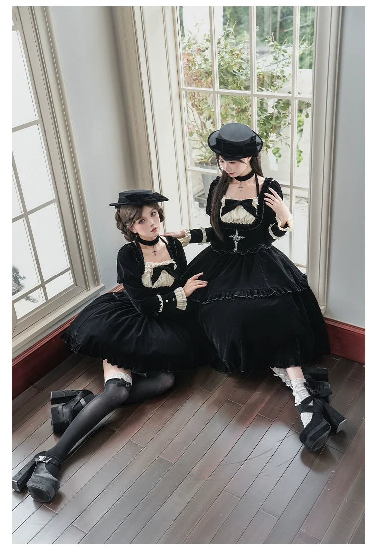 Apocalypse - Gothic Lolita Velvet OP Dress Set, Fishbone Waist - image 9