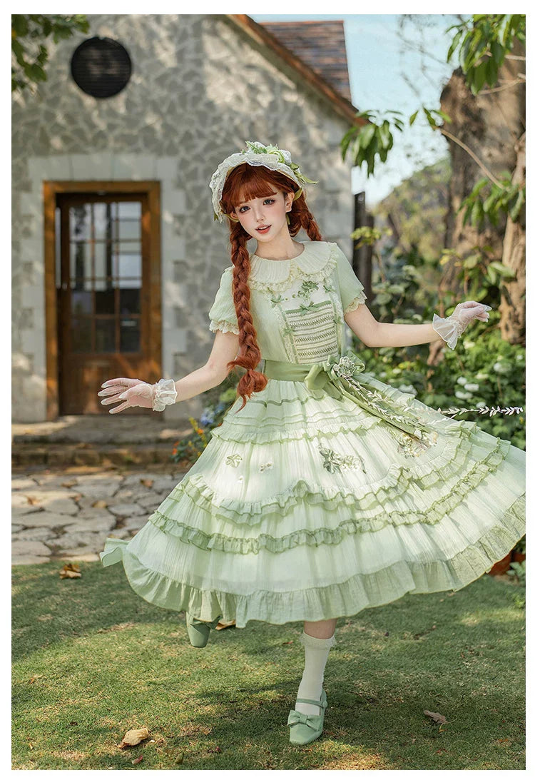 Green Grape - Embroidered Country Lolita OP Dress, Tiered JSK and Accessories - image 15