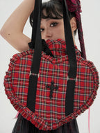 Vintage Lolita Heart Shaped Plaid Dot Print JK Uniform Bag - image 25