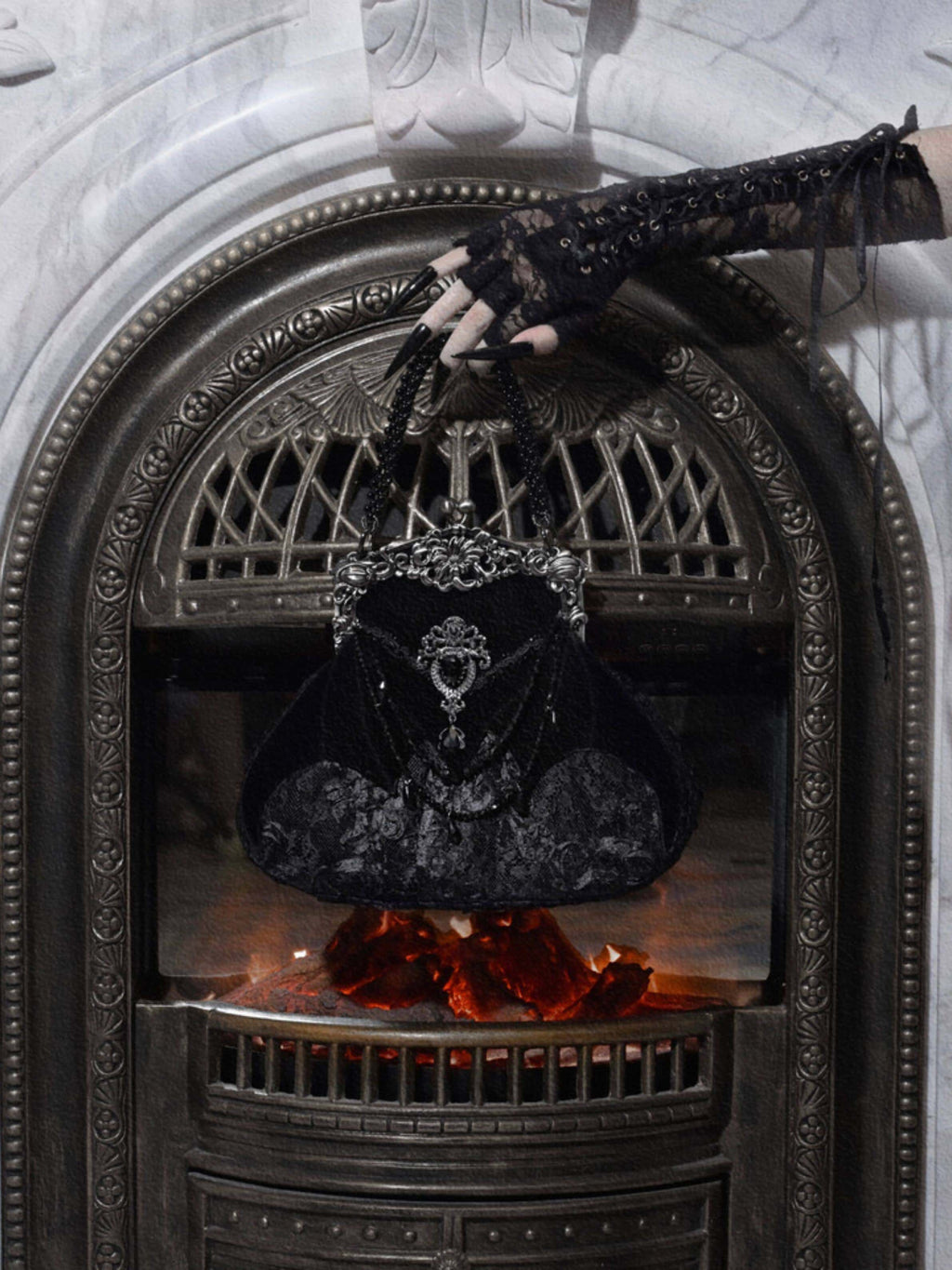 Mourning Day - Gothic Rhinestone Velvet Handbag - image 7