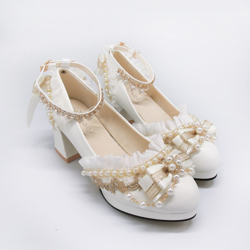 Handmade White Wedding Lolita Heel Shoes - image 5