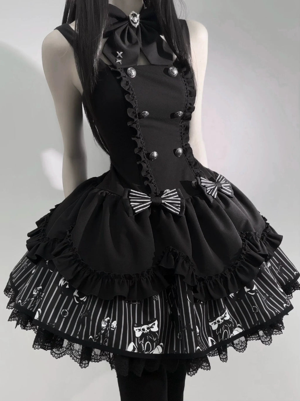 Dark Lord - Gothic Lolita Striped JSK Set, Skull Print - image 8