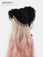 Gothic Black Rose Lolita Hat with Bead Tassels - image 3