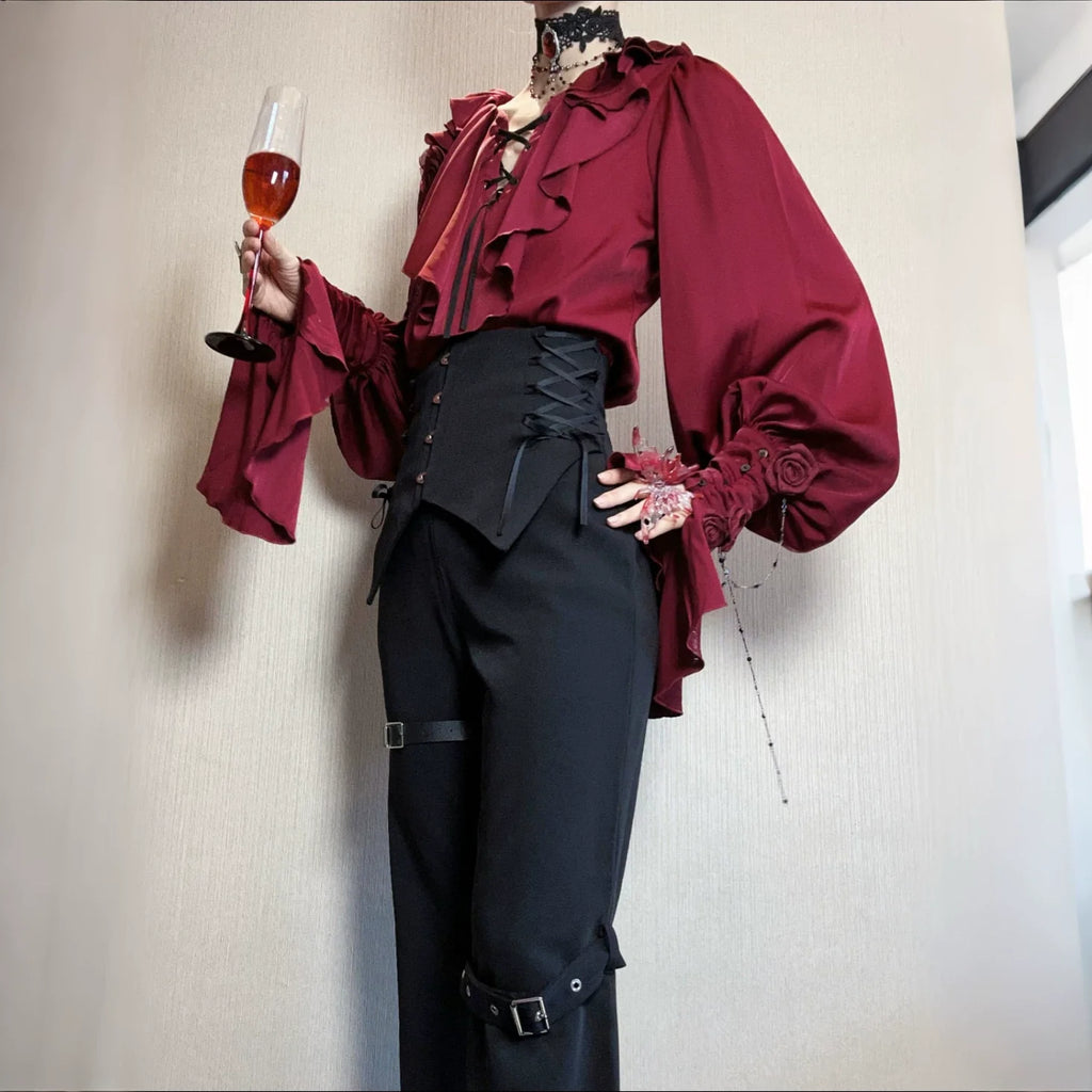 Ouji Lolita V-Line Backless Blouse & Slight Flare Pants - image 12