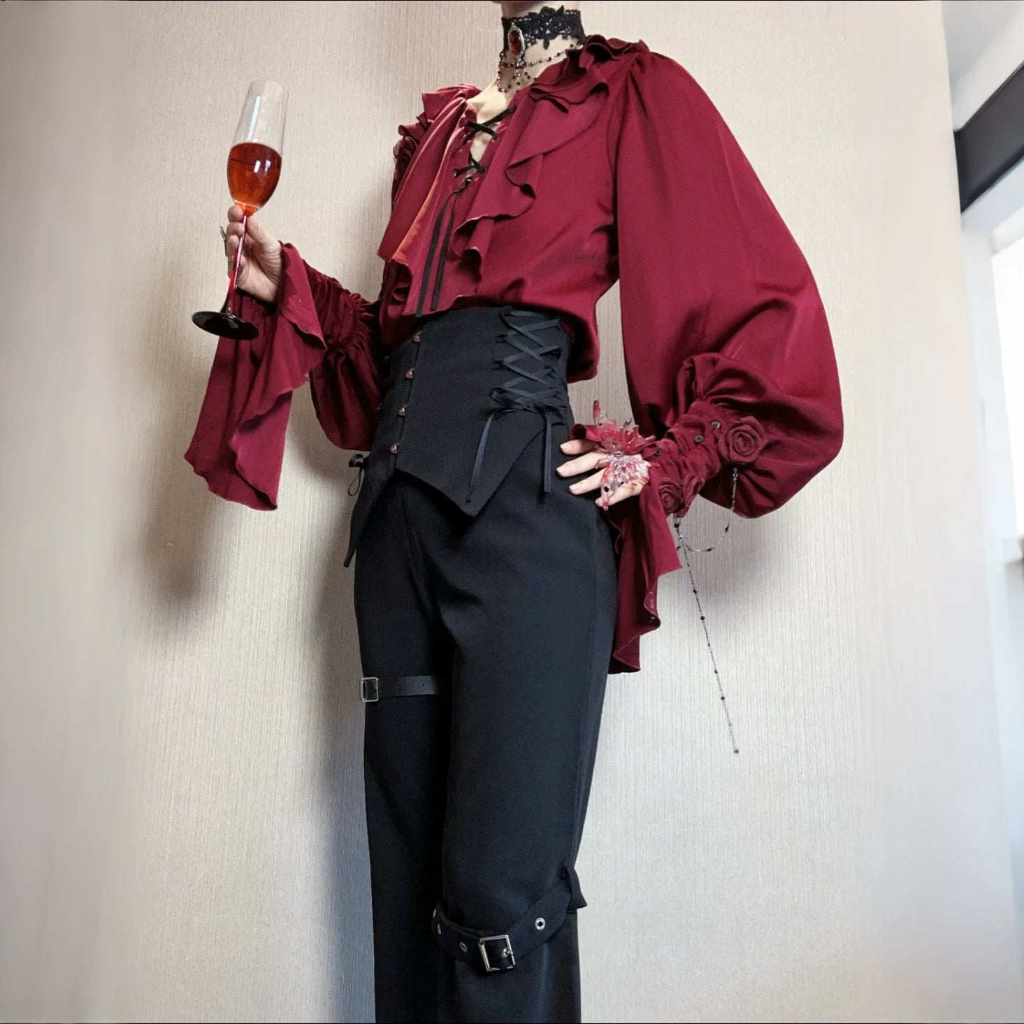 Ouji Lolita V-Line Backless Blouse & Slight Flare Pants - image 12