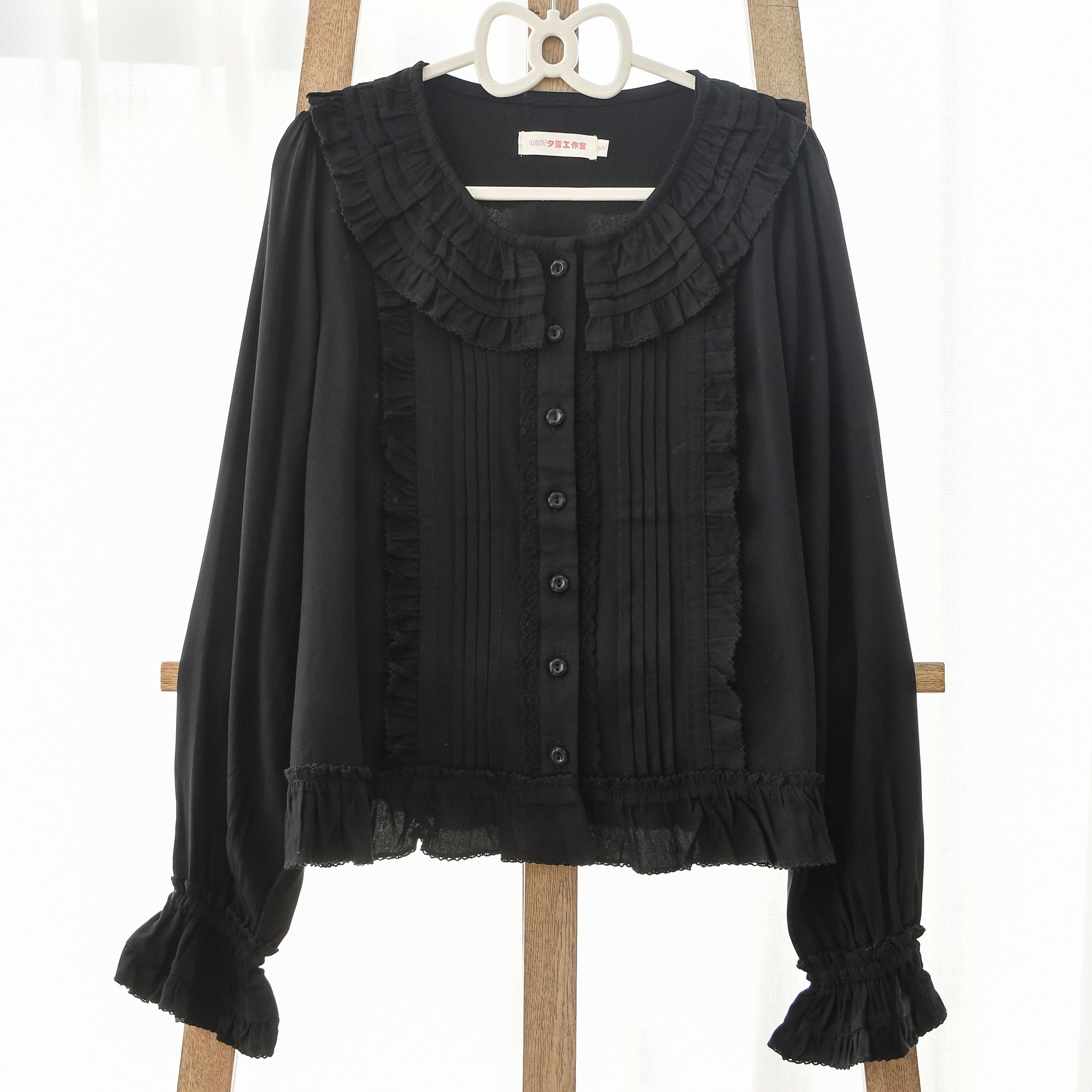 Wine Drunk Rose - Sweet Cotton Lolita Blouse with Ruffles and Pleats - image 10