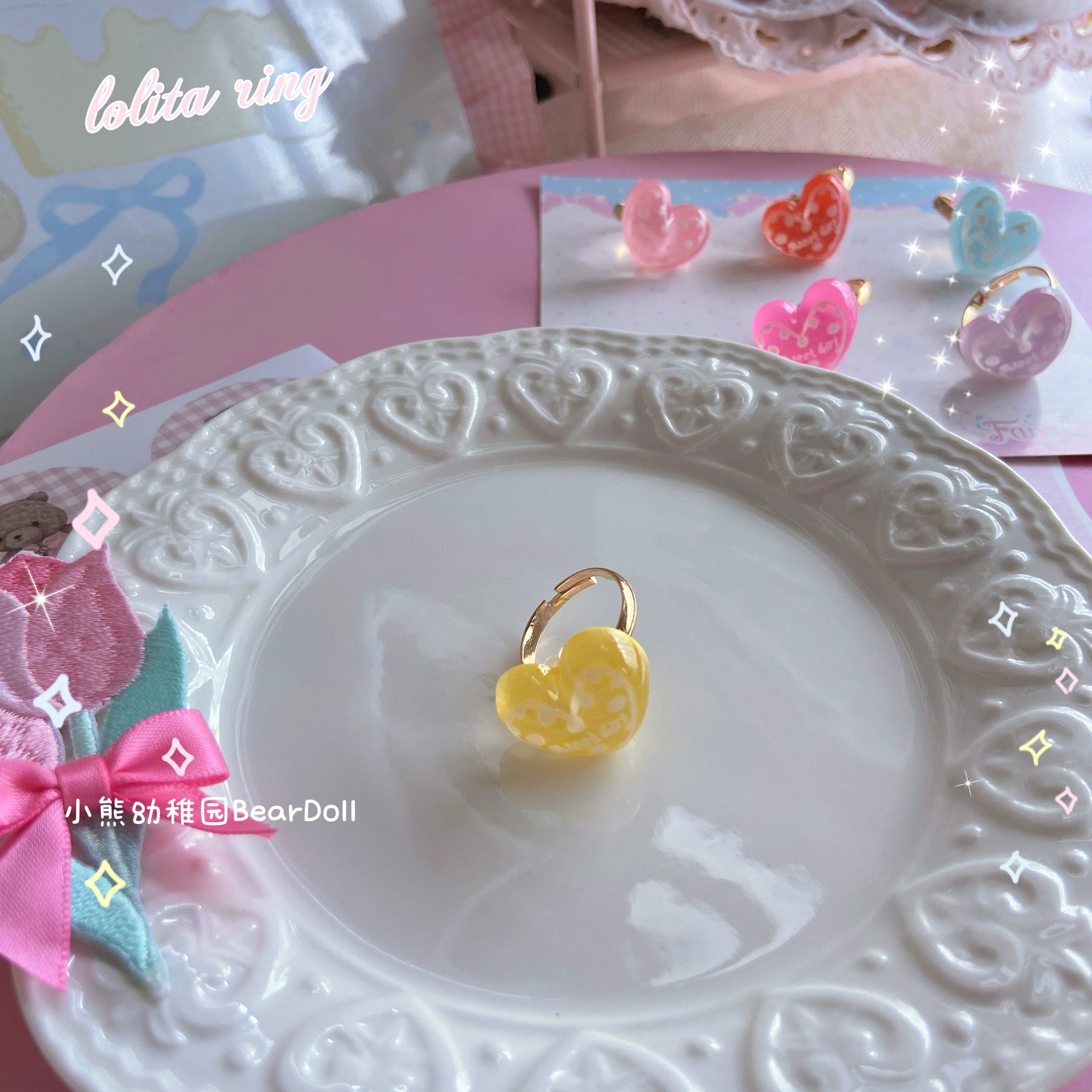 Kawaii Lolita Shell & Heart Adjustable Ring Collection - image 11