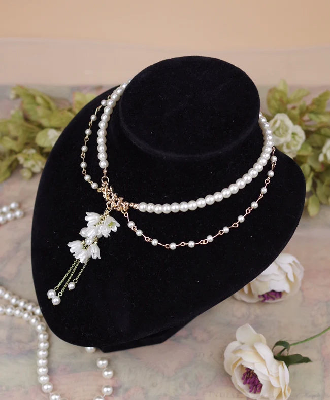 Lily Miss - Elegant Lolita Pearl Necklace and Earrings Set - image 4
