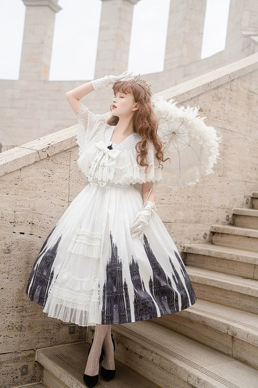 Silent Church - Gothic Lolita JSK Dress Printed Dress Thin Shawl Set - image 22