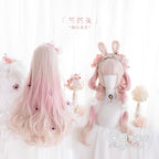 Peony Rabbit - 75cm Long Curly Pink Princess Wig - image 1