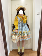 Cat and Sunflower - Sweet Lolita JSK, Cat and Sunflower Print - image 1