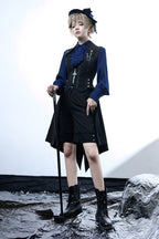 Black and Blue Retro Ouji Lolita Shirt with Mutton Sleeves - image 9