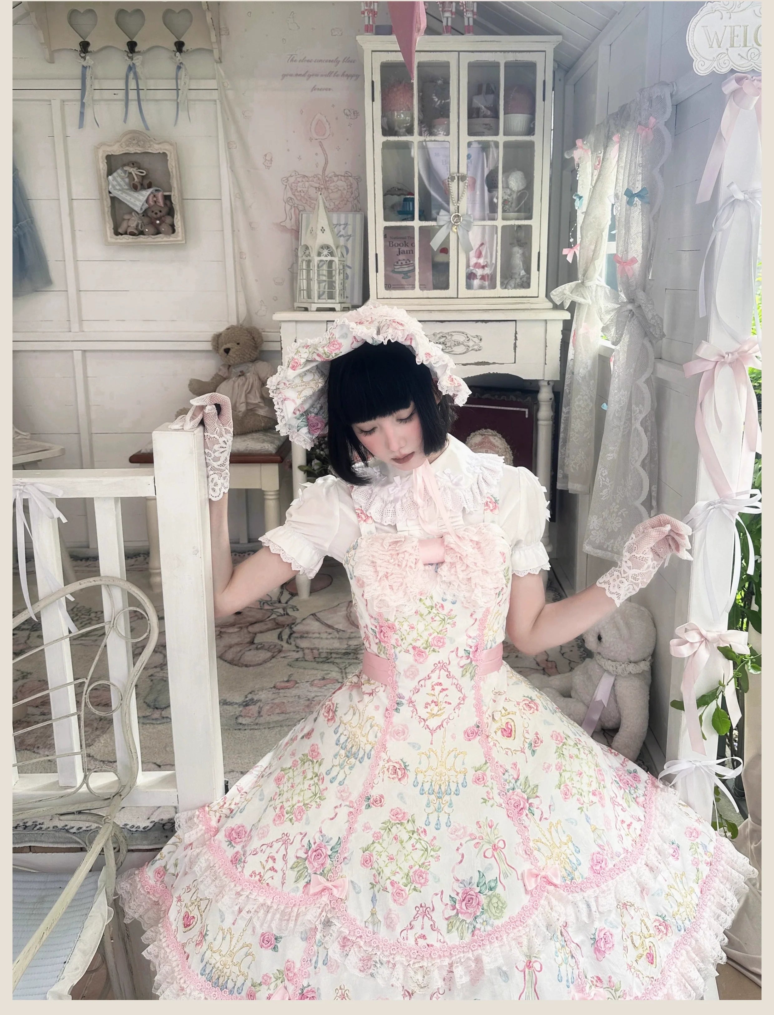 Spring 2025 - Floral Old School Lolita JSK Dress, Lace Trims - image 8