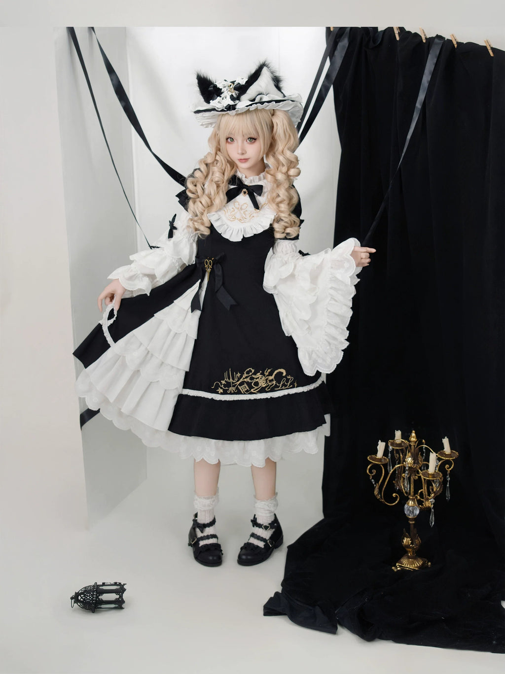 Sewing Magic Cat - Classic Lolita Six-Panel OP Dress with Embroidery and Accessories - image 10