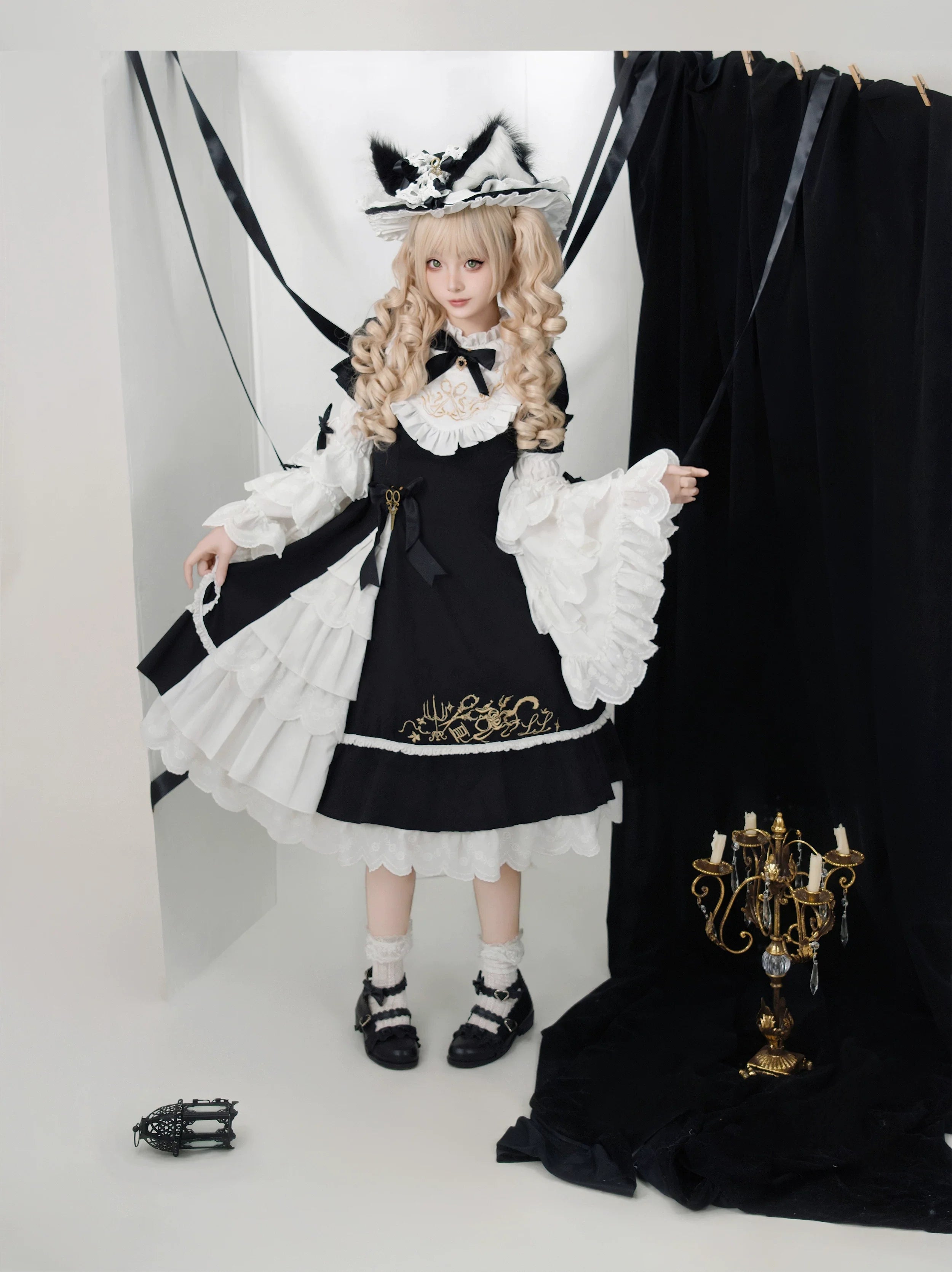 Sewing Magic Cat - Classic Lolita Six-Panel OP Dress with Embroidery and Accessories - image 10