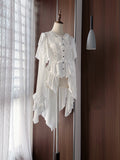 Echo of Deep Sea - Satin Ouji Lolita Trailing Blouse, Solid or Blood Stain Style - image 2