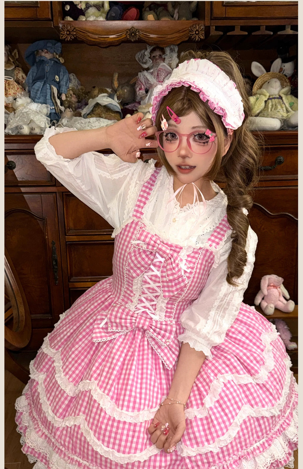 Plaid Baileys - Pink Plaid Old School Lolita JSK Dress - image 29