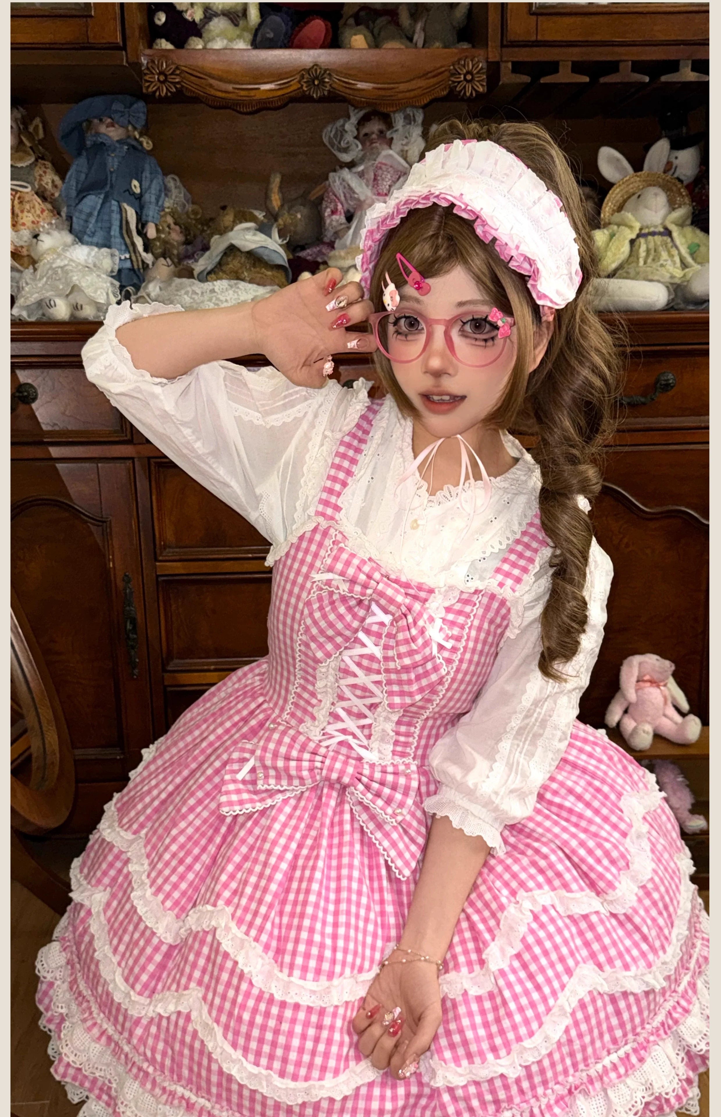 Plaid Baileys - Pink Plaid Old School Lolita JSK Dress - image 29