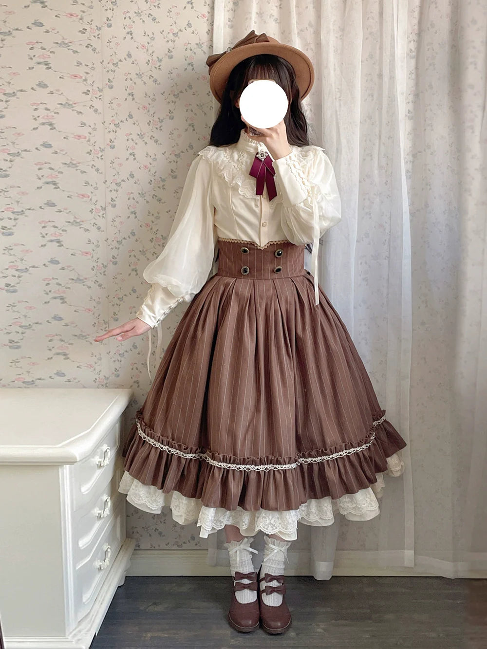 Rose Doll - Elegant Lolita Striped Fishbone Skirt - image 74