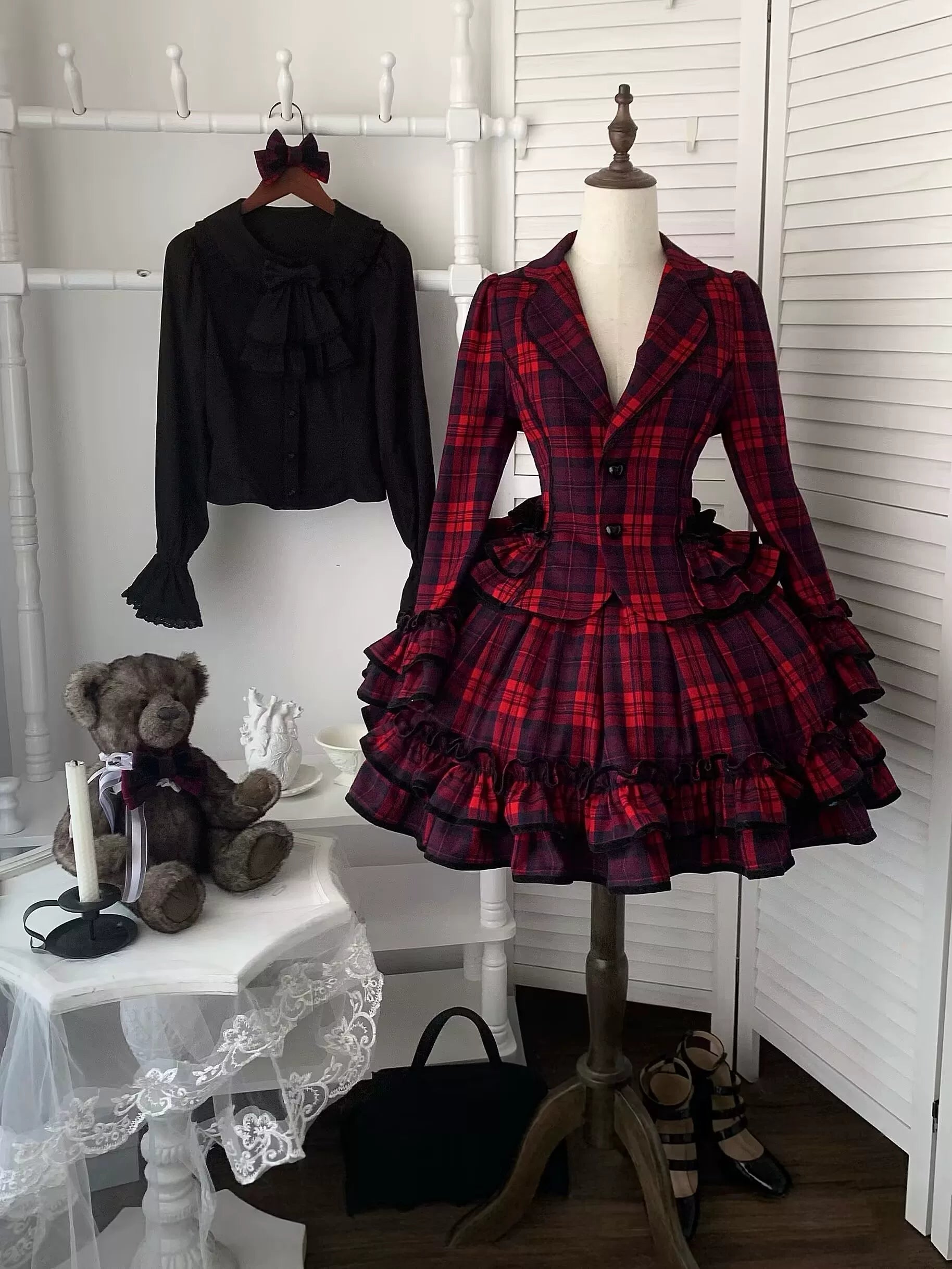 Chris's Notes - Old School Lolita Plaid Coat Set, Tiered Skirt - image 9