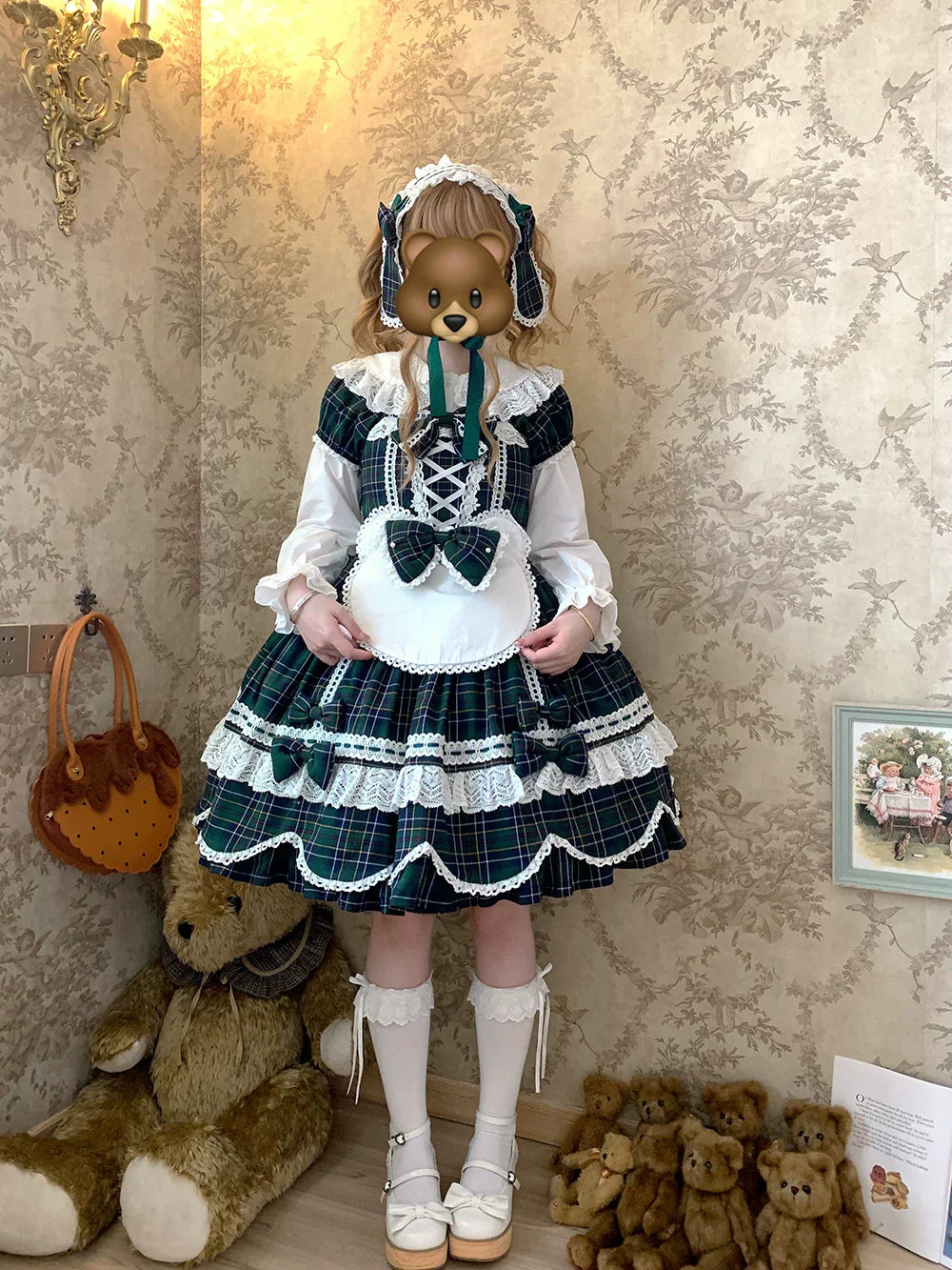 Plaid Petal Bunny - Old School Lolita Plaid OP Dress, Petal-shaped Hem - image 50