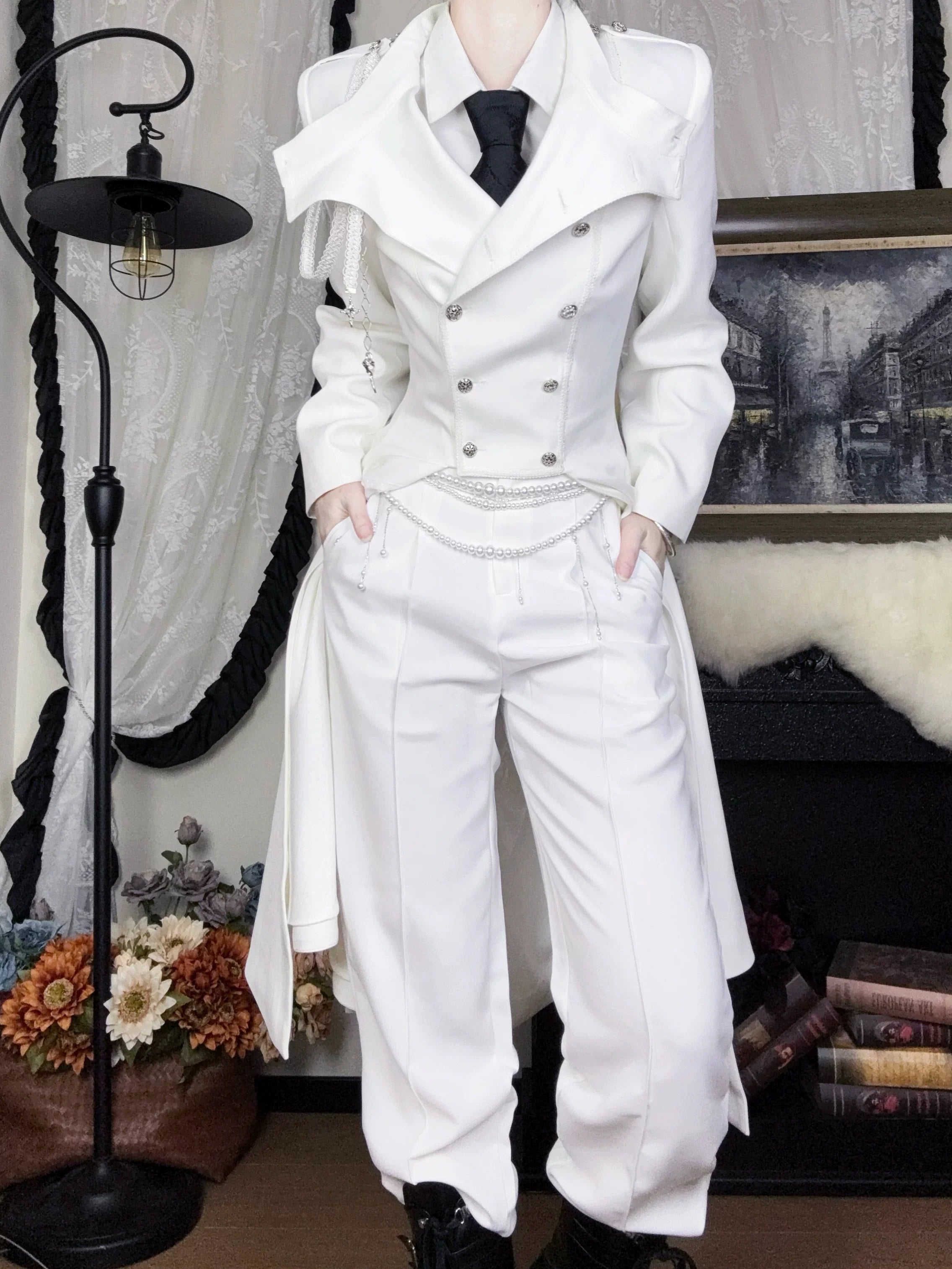 Eternal Moonlit Night - Ouji Lolita Coat, Double-Breasted High-Low Hem - image 8