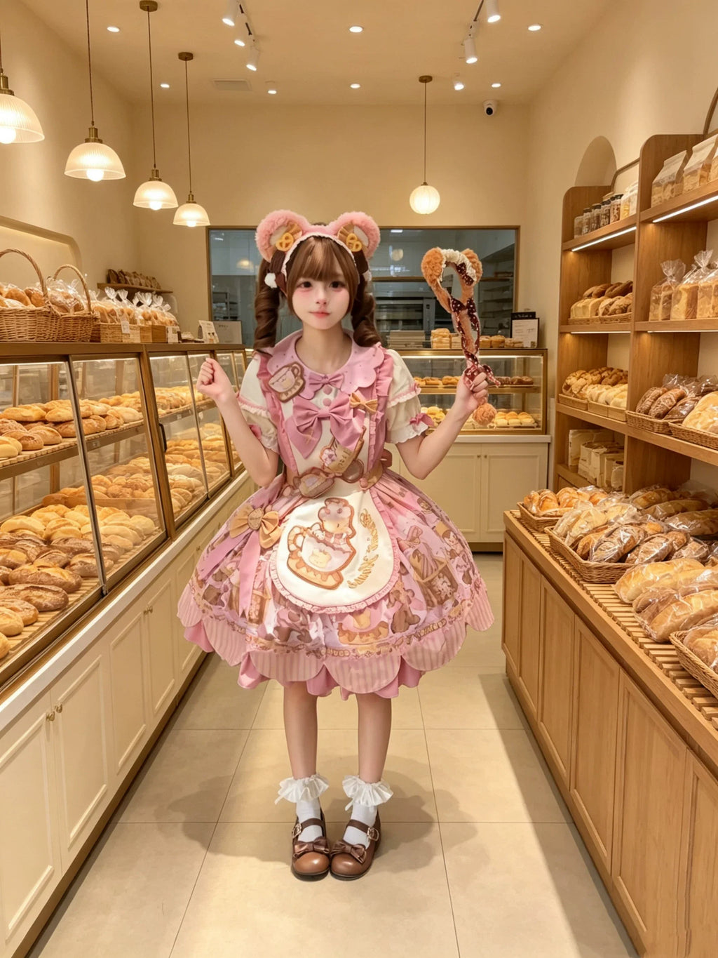 Bear Biscuit SP - Kawaii Lolita Bear Printed Dress Set with Bows - image 26