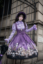 Dragon Bone Lily - Vintage Gothic Lolita Dragon & Skeleton Print JSK Dress and Accessories - image 2