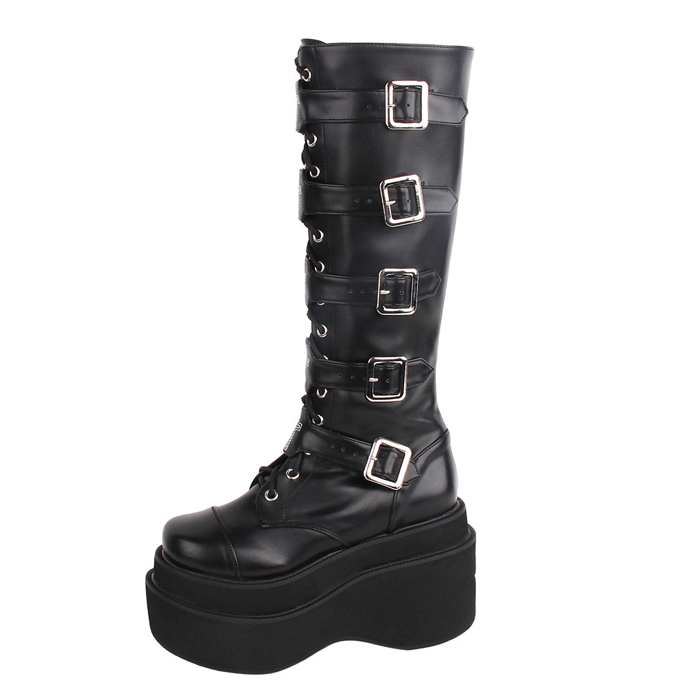 J-fashion Punk Lolita Classic Black High Boots - image 3