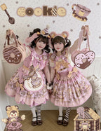 Bear Biscuit SP - Kawaii Lolita Bear Printed Dress Set with Bows - image 8