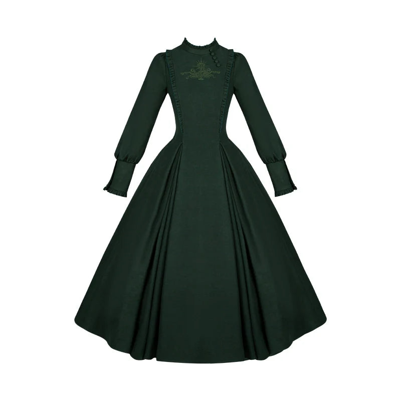 Abyss Clinic - Gothic Lolita Green Dress Set, Embroidery Accent - image 37