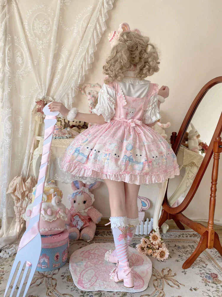 Meow Pompom - Sweet Lolita Salopette Dress Suit, Cat Print - image 6