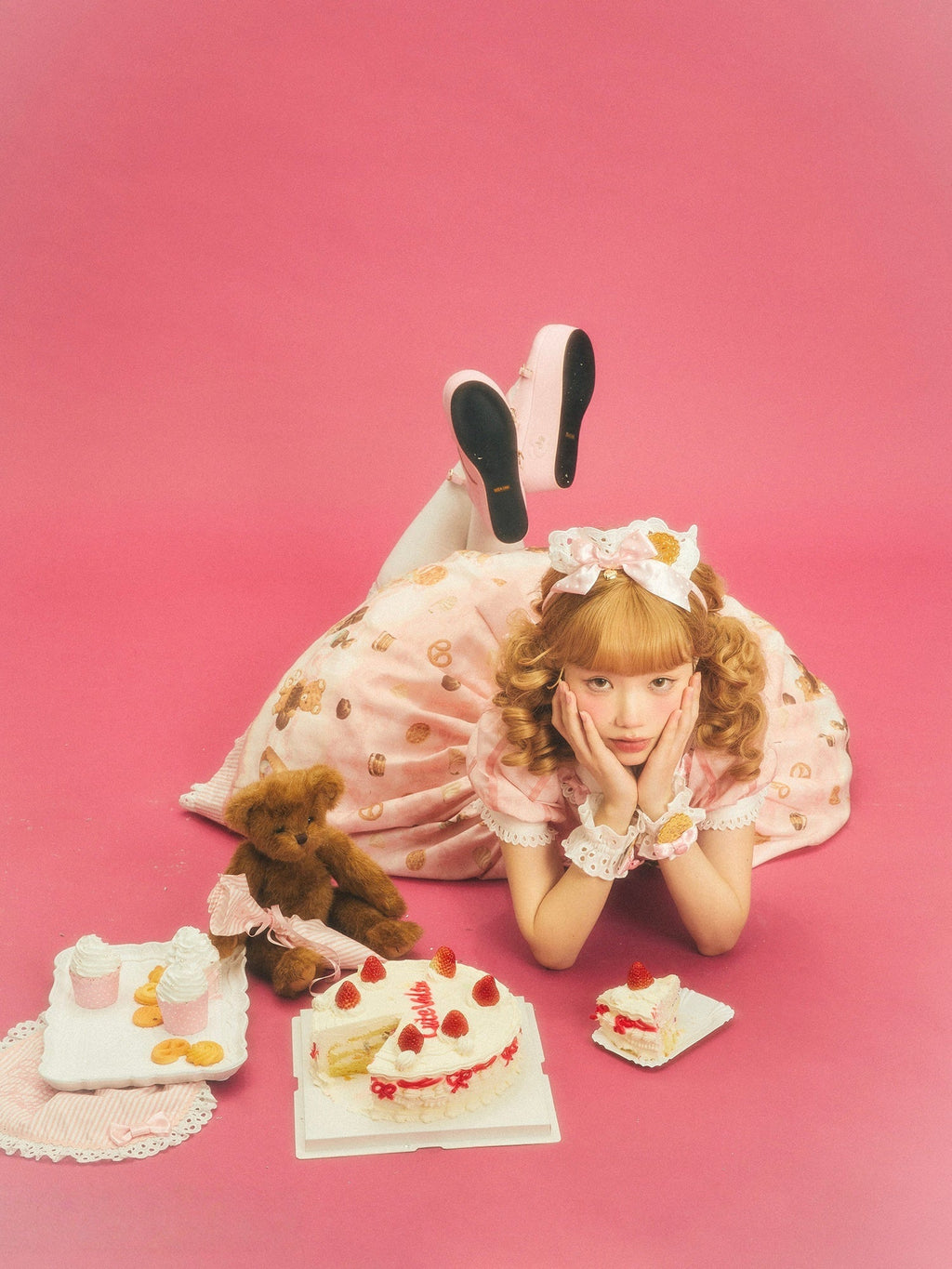 Patisserie Forever Happiness Pink Apron Sweet Lolita OP Dress Set - image 12