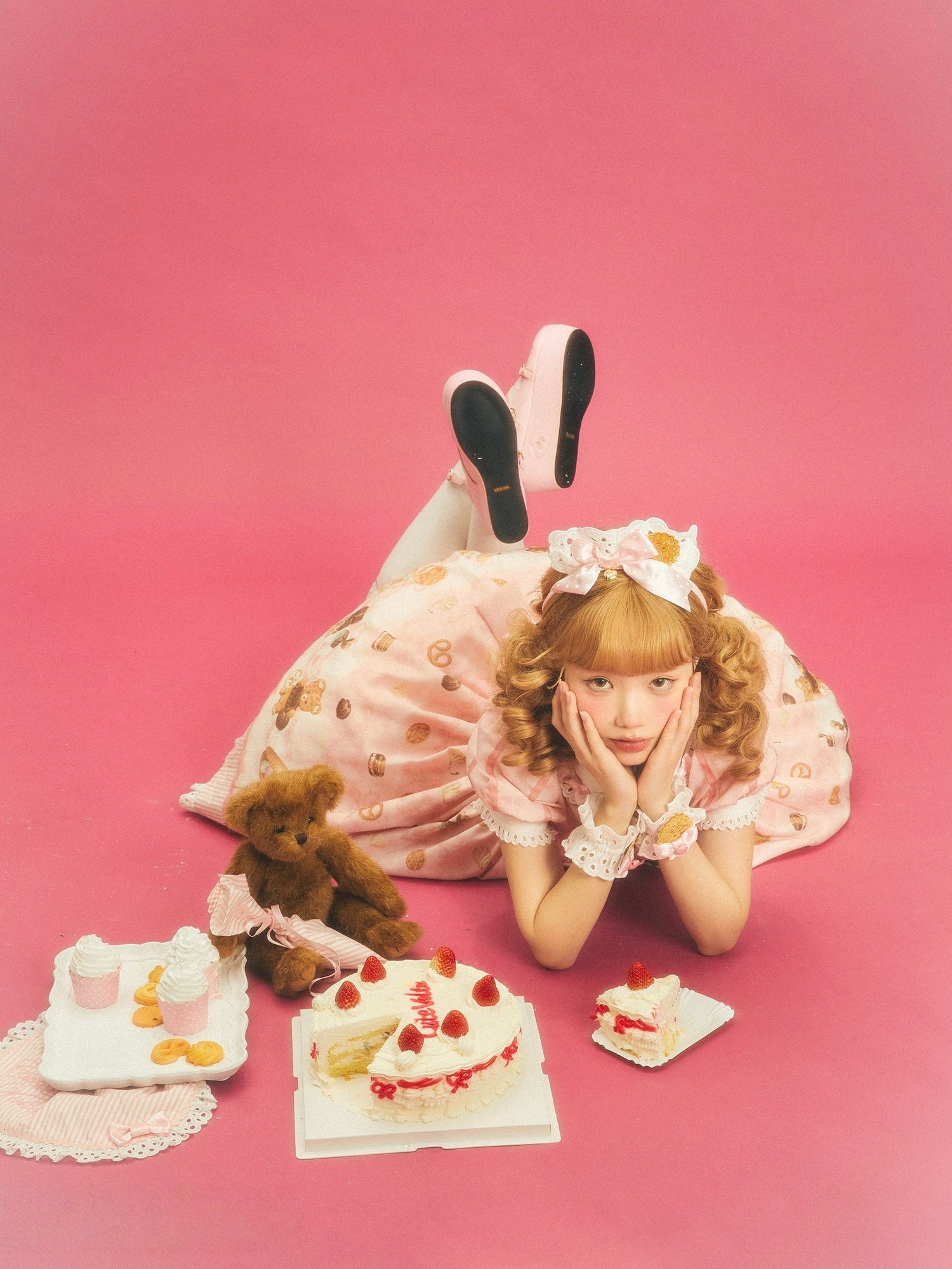 Patisserie Forever Happiness Pink Apron Sweet Lolita OP Dress Set - image 12
