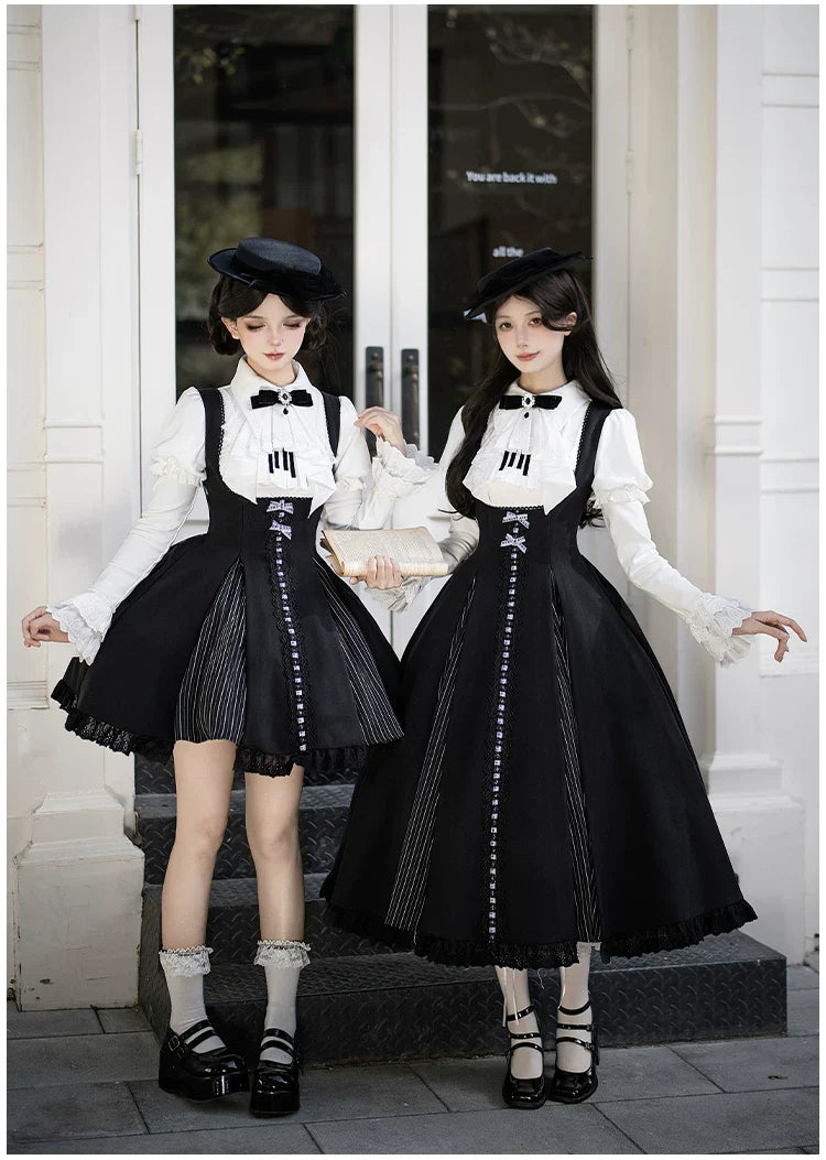 Monochrome Sonata - Classic Lolita Bust-supporting JSK Set, Piano Inspired - image 9