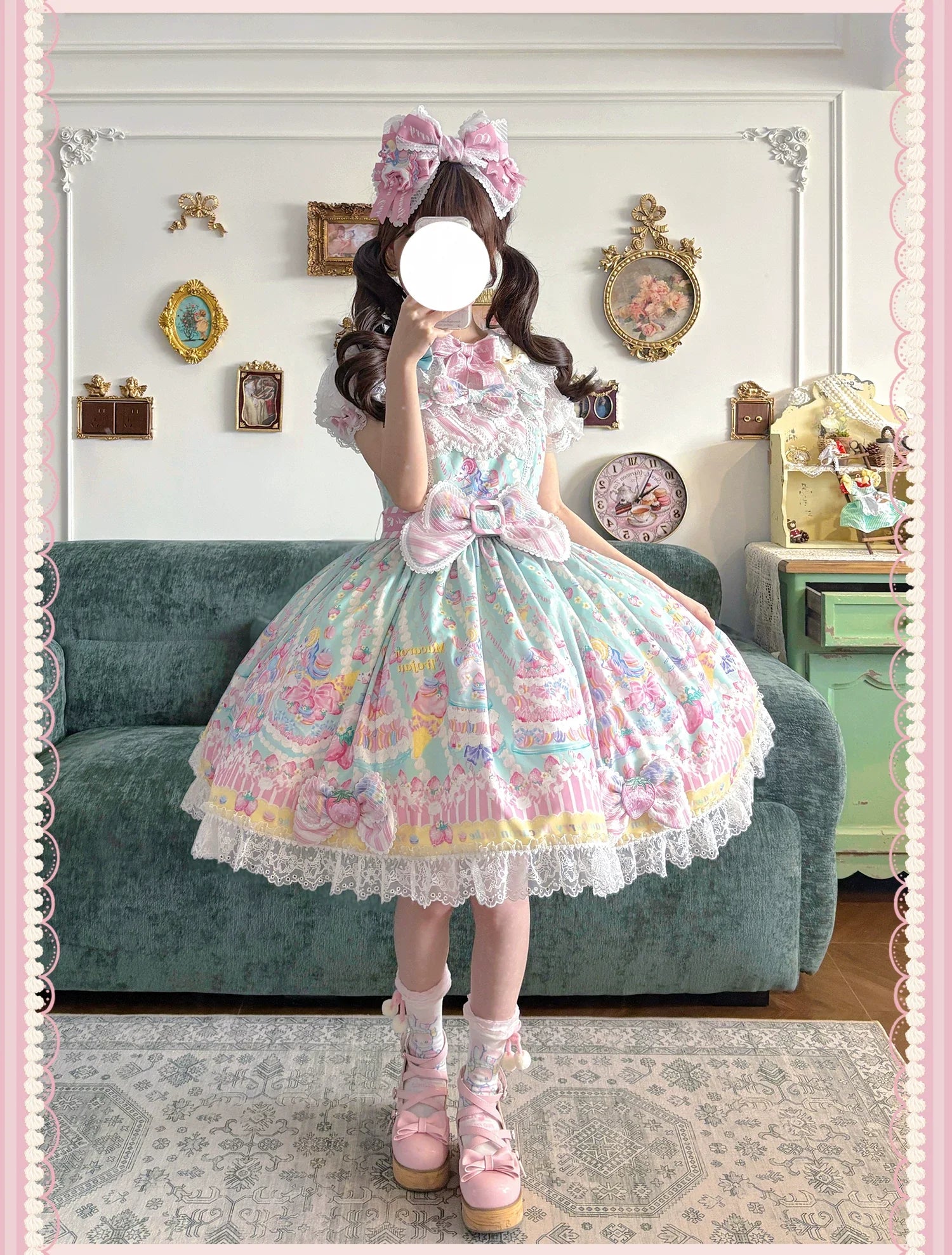 Macaron - Printed Sweet Lolita OP Dress and Old School JSK - image 12