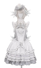 Metallic Angel - Silver-white Punk Lolita JSK, Wing and Rhinestone Details - image 31