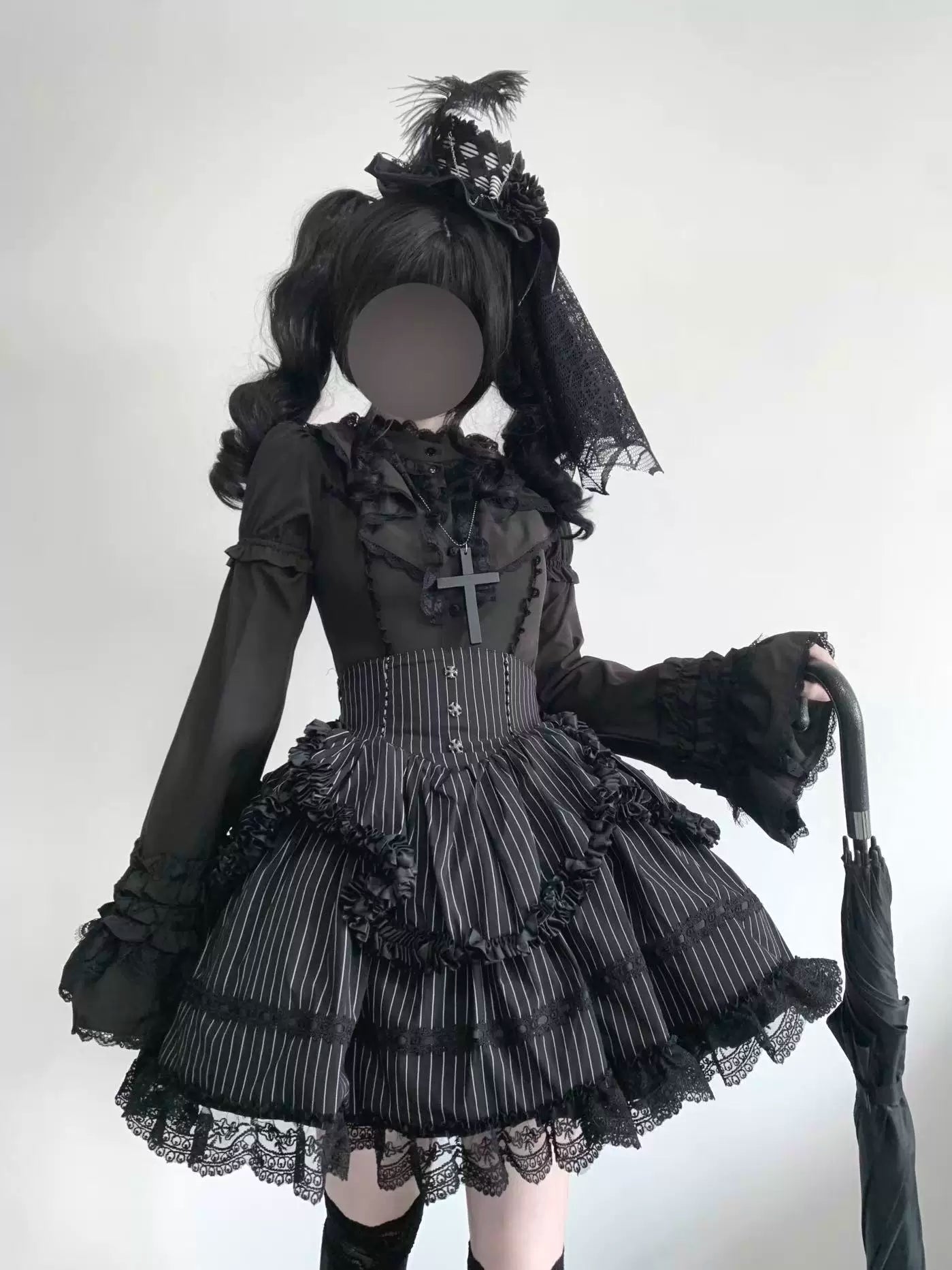 Gothic Lolita Shirt, Detachable Flared Sleeves - image 5