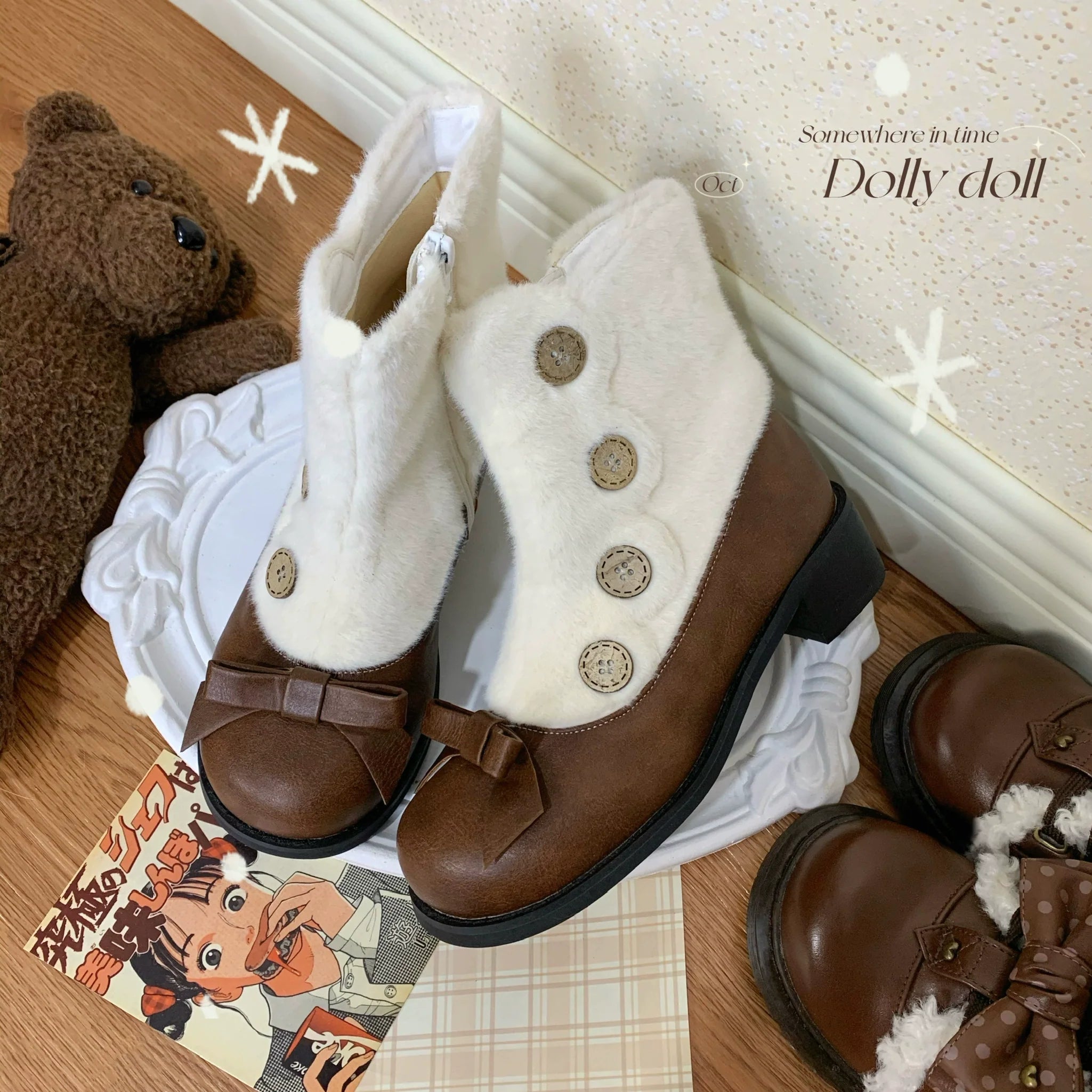 Winter Lolita Boots Fur Mary Jane Lolita Low Heel Shoes - image 54